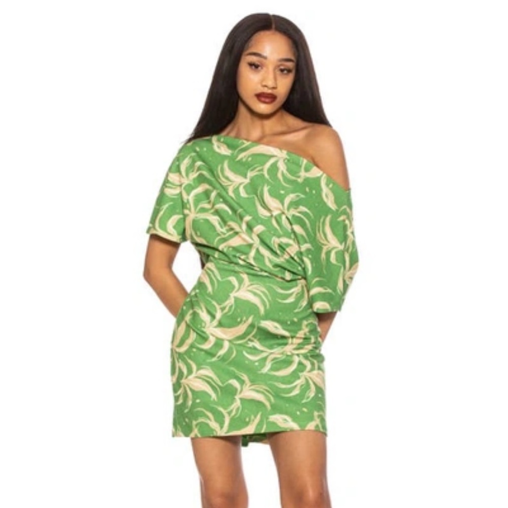 Alexia Admor Suri Draped One-Shoulder Minidress size small NWT green abstract - Picture 3 of 9